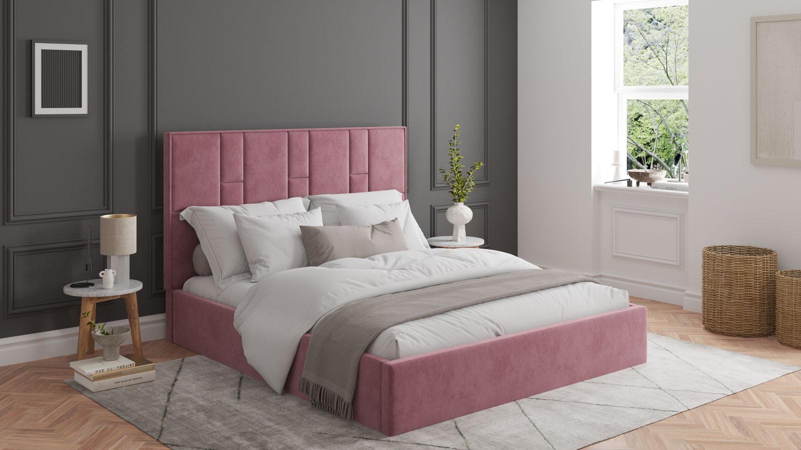 Кровать двуспальная Світ меблів Саманта 1 с мягким изголовьем и металлическим каркасом без матраса ДСП/ткань велюр Багира 180x200 см Розовый (50868)