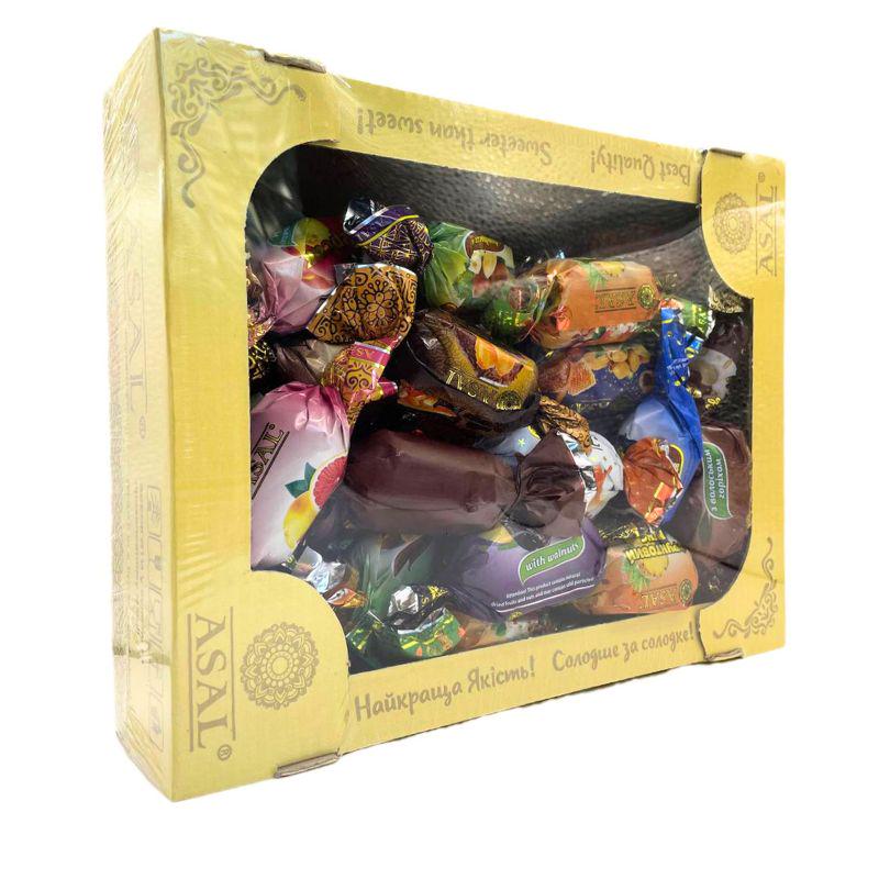 Конфеты Асал Ассорти с орехами и сухофруктами в шоколадной глазури в коробке 1 кг (Asal-MIX-1000) Конфеты Асал Ассорти с орехами и сухофруктами в шоколадной глазури в коробке 1 кг (Asal-MIX-1000)