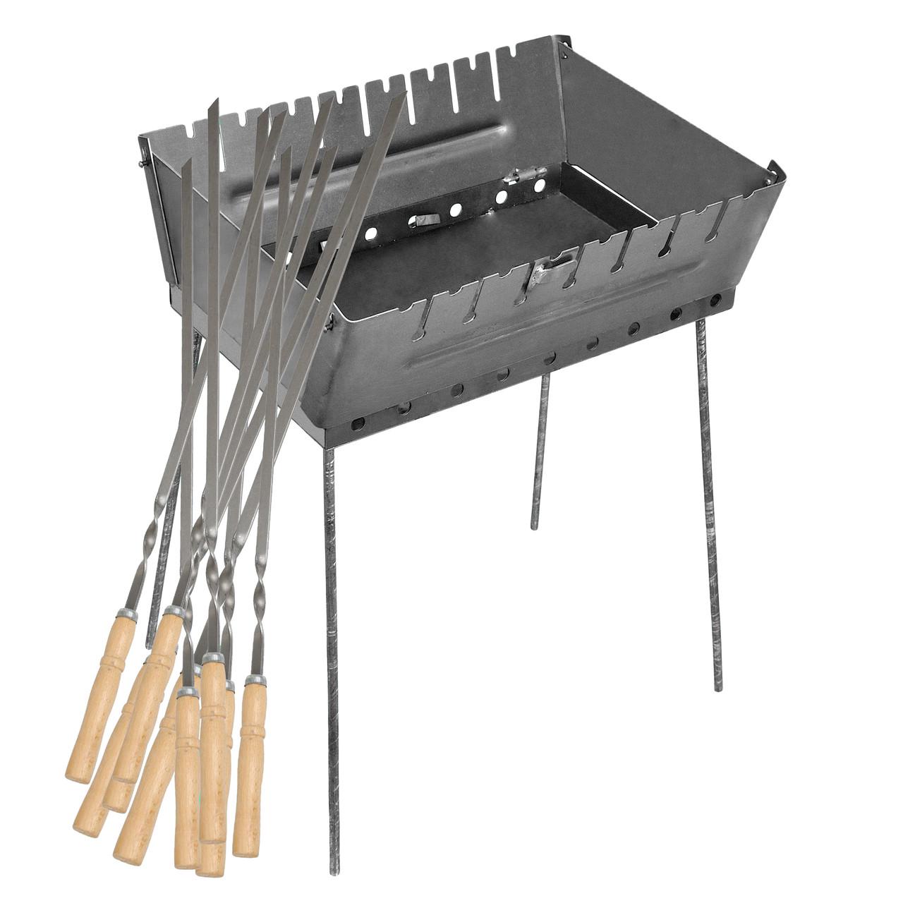 Мангал-чемодан 2 мм на 8 шампуров 475х350х160 мм с набором шампуров