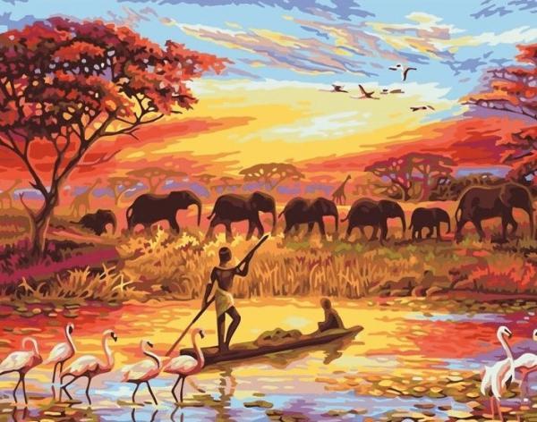 Картина по номерам Strateg Пейзаж Жизнь Африки в 40х50 см термопакете (VA-2281-mt)