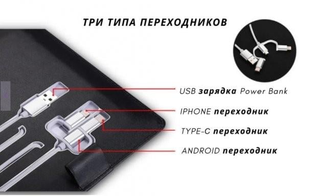 Блокнот з безпровідною зарядкою Powerbank 8000 мАч і флешкою 16 Гб Темно-сірий - фото 5