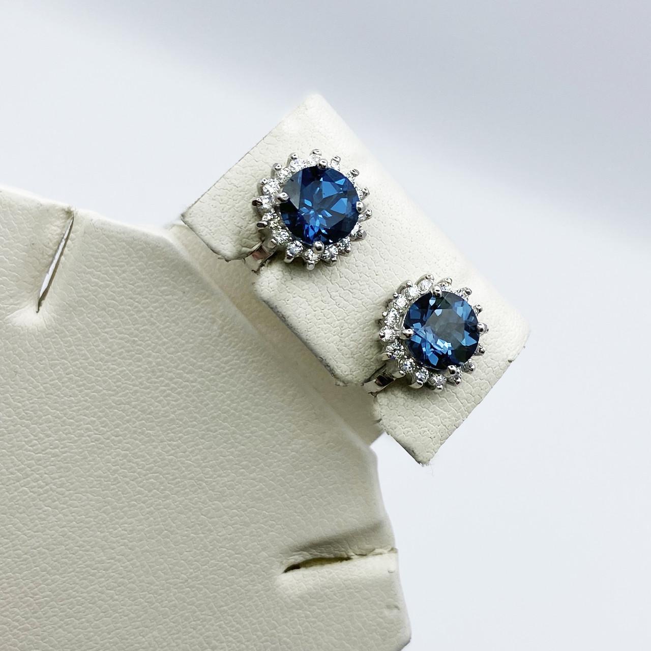 Серьги серебряные с топазом Лондон и кубическим цирконием 4,53 г (1949376059)