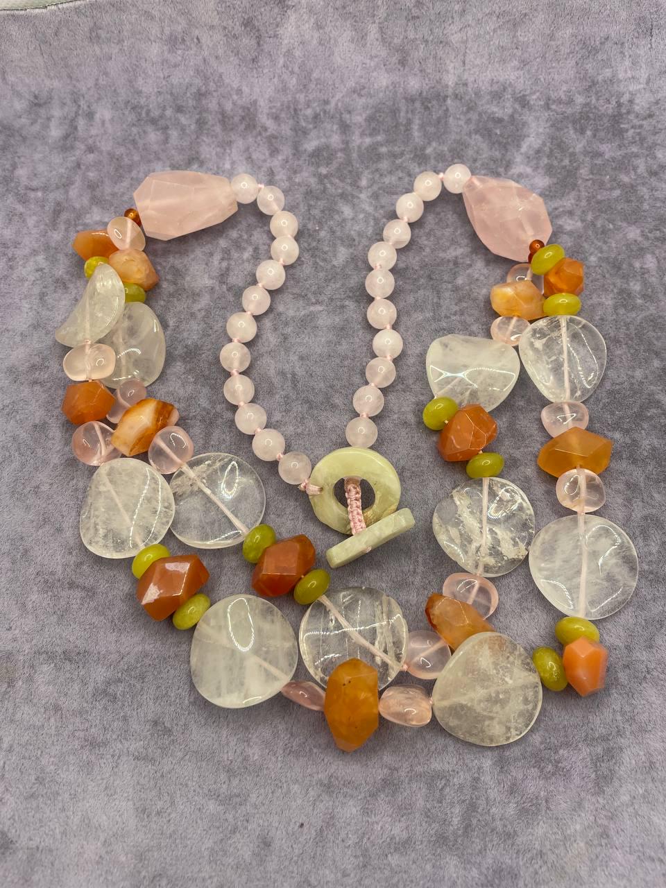 Колье кварц 60 см Розовый (1191)