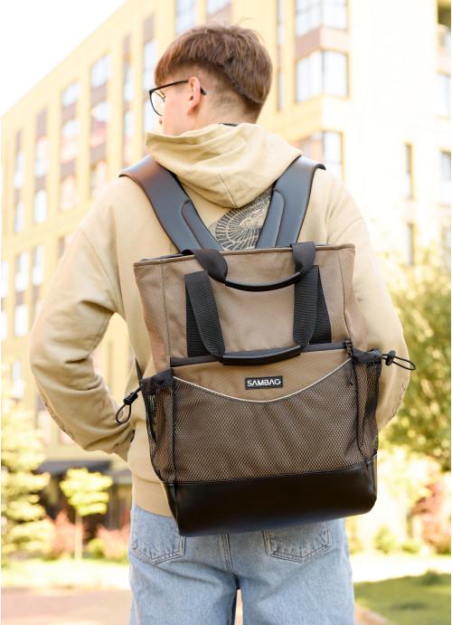 Рюкзак-сумка шопер чоловічий Sambag з відділенням під ноутбук Хакі (4310311545)
