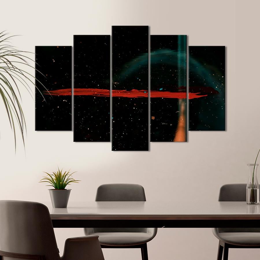 Картина абстракция Яркая алая линия на чёрном фоне 187x119 см (A951-5)