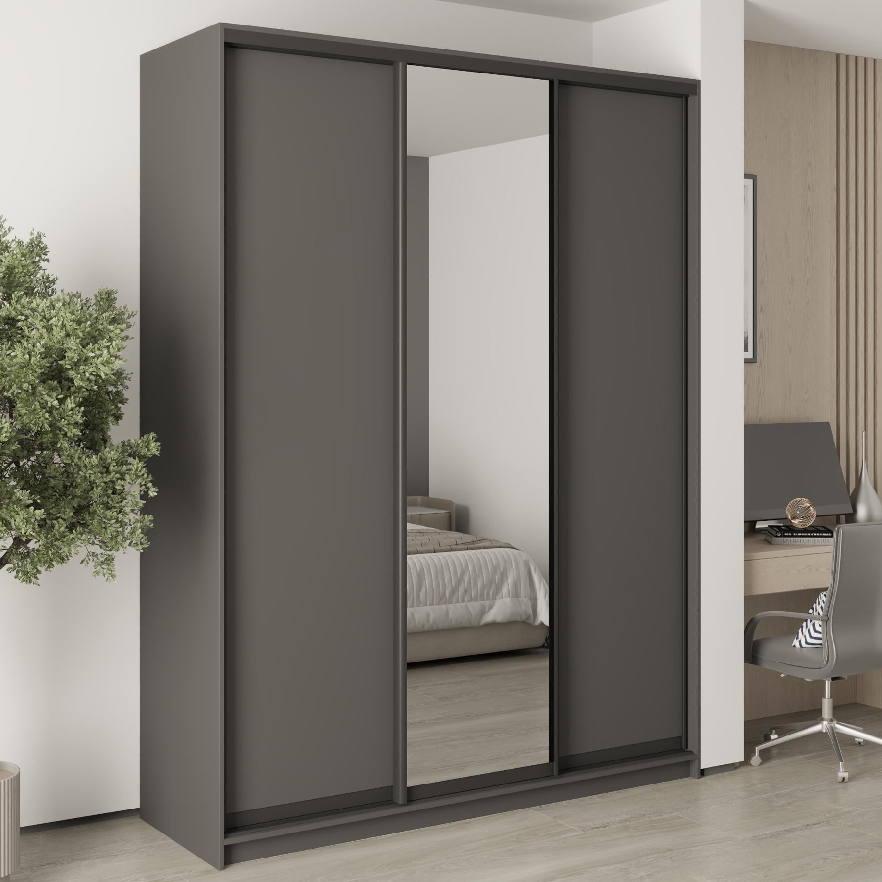 Шкаф-купе трехдверный MebelStar Стандарт BG 2 ДСП/зеркало 180x45x240 см Антрацит (MBS-8664)