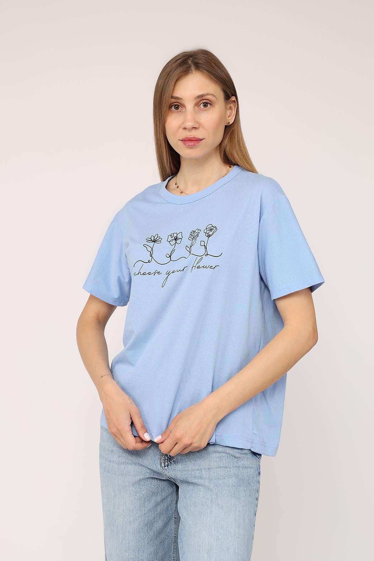 Футболка з коротким рукавом жіноча Yuki ЦБ-00272845 р. 50 Блакитний (SKT001052395)