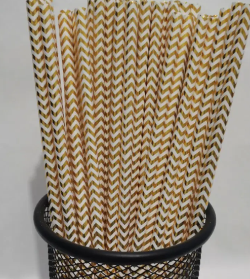 Трубочки коктейльные с геометрическим принтом 25 шт. 20 см Золотистый (2108/3) - фото 2