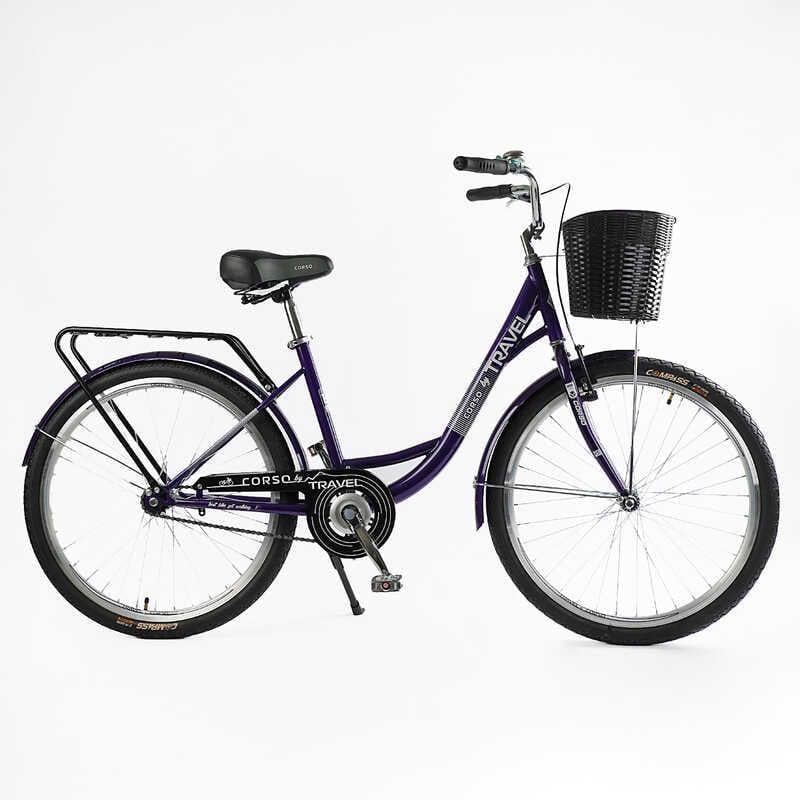Велосипед городской Corso односкоростной/корзина/багажник/стальная рама 16,5" 26" Purple (162956)