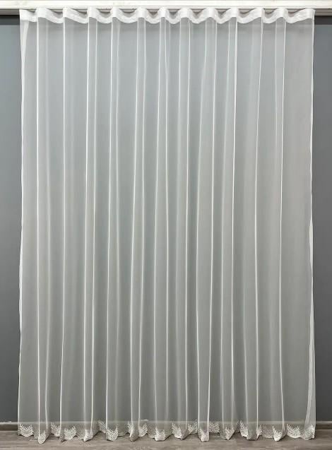 Тюль грек сітка з вишивкою Молочний/Сірий (1464т)