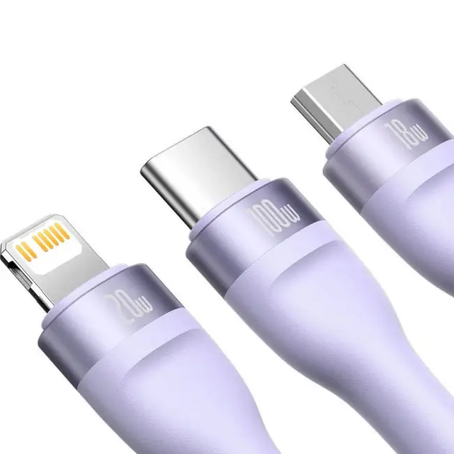 Кабель BASEUS Flash Series II 3в2Cable USB/Type-C to MicroUSB/Lightning/Type-C CASS030105 100W 1,2 м Purple - фото 3