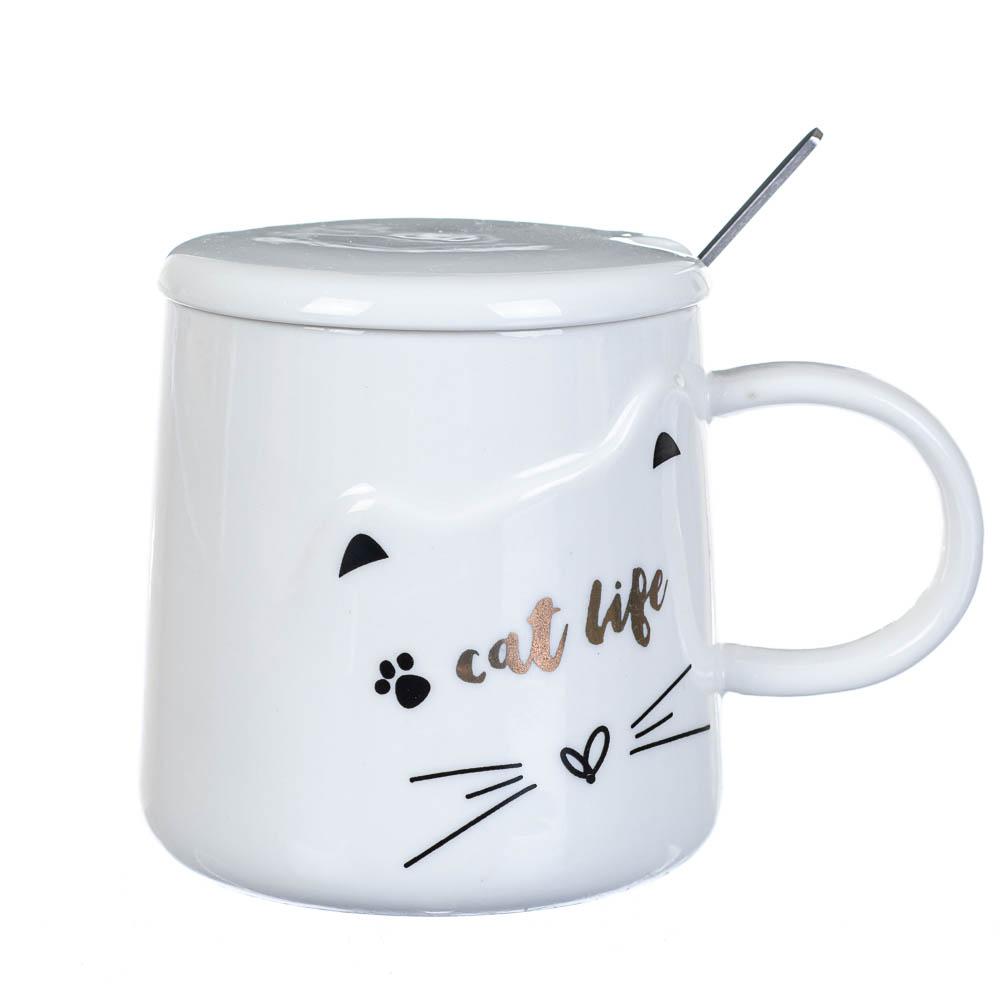 Кружка керамическая с крышкой Elisey Cats 300 мл Белый (8200-006)