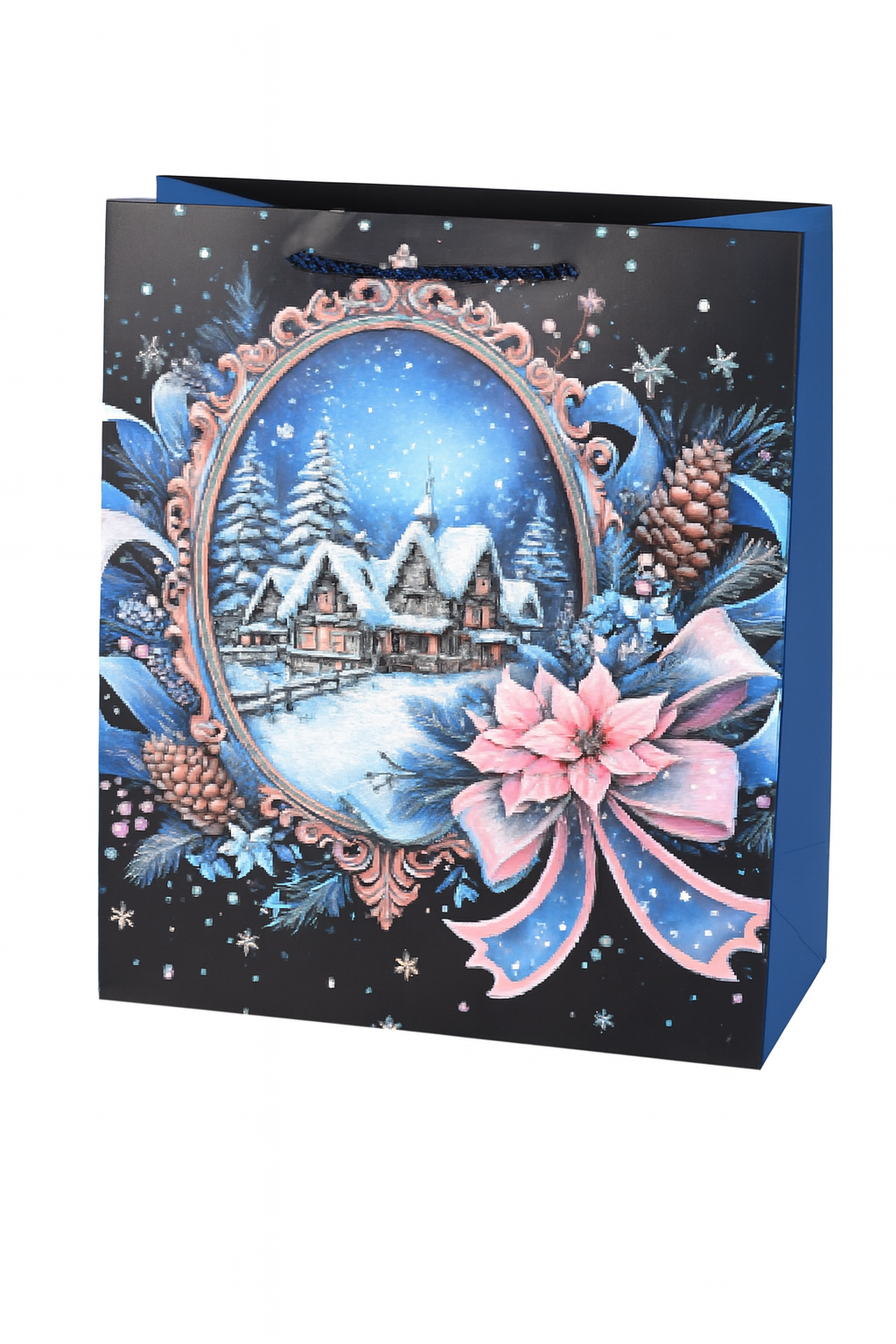 Подарочный пакет New Year's holidays R34831-L 31х41х12 см Темно-синий (30651847)