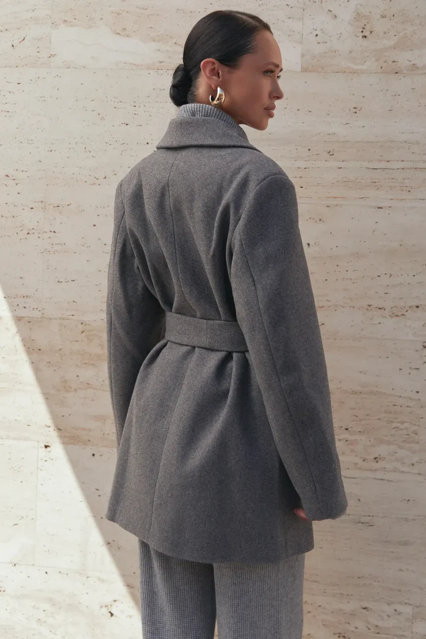 Пальто женское двухбортное XXL-3XL Серый (2736646111) - фото 7