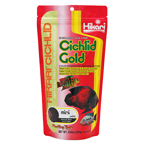 Корм Hikari Cichlid Gold для улучшения цвета больших цихлид 30+ см гранулы 7,2-8,2 мм L 250 г (04428)