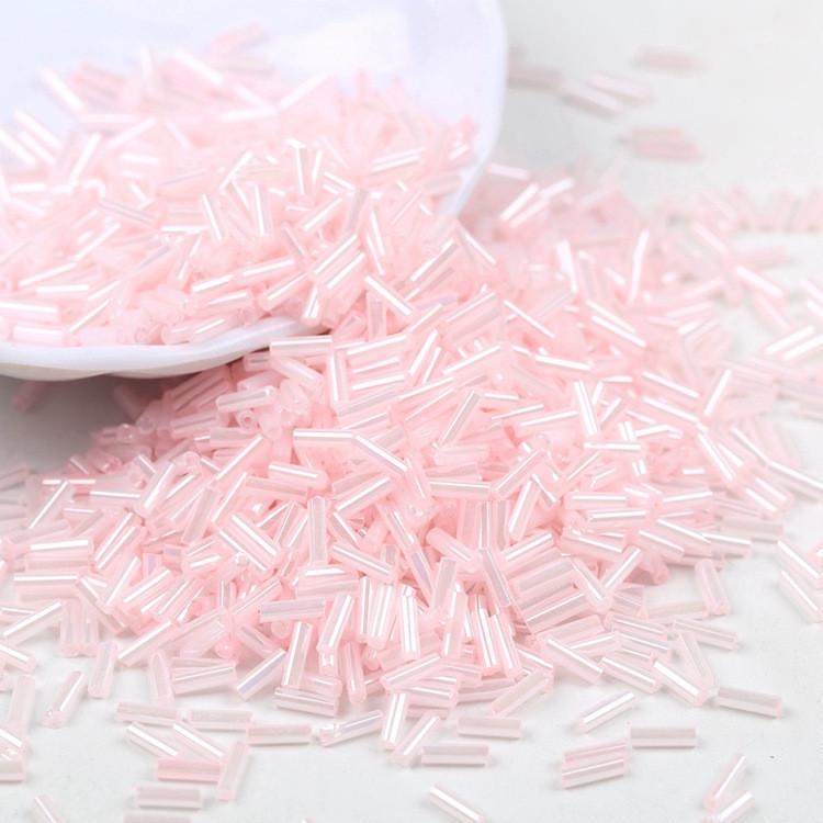 Бисер стеклярус блестящий 2х6 мм 50 г Розовый/Пудровый (БР0206с23)