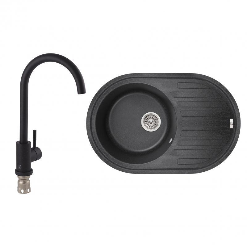 Мийка для кухні Lidz BLA-03 зі змішувачем Aria 015F 780x500/200 мм Black (24501838)