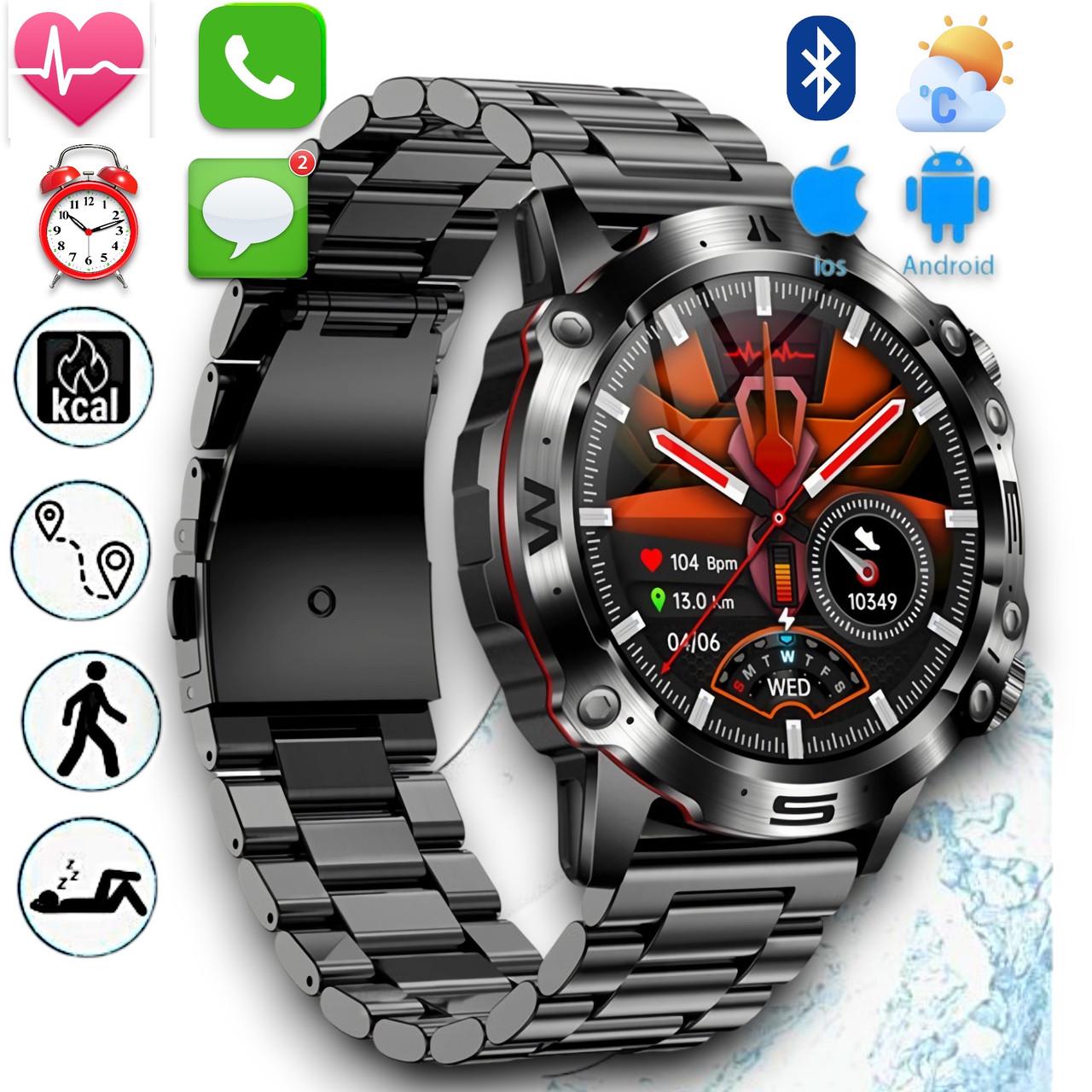 Смарт-годинник чоловічий круглий Modfit Combat Pro з металевим ремінцем/функцією дзвінка Чорний (1077-0269Pro) - фото 10