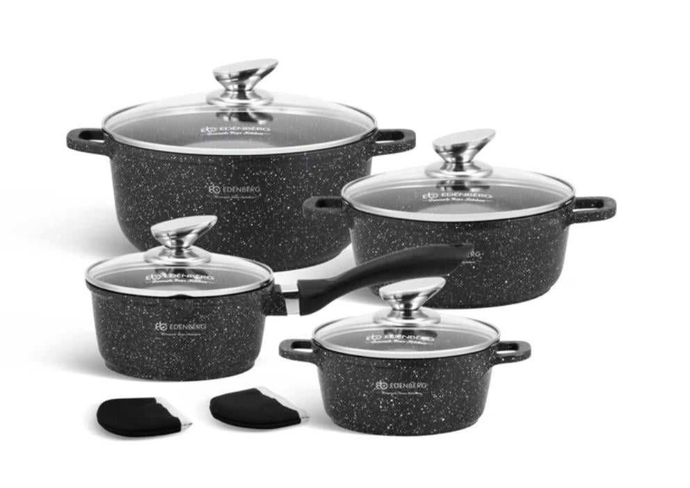 Набір посуду Edenberg з гранітним покриттям 8 предметів Чорний (EB-8143) Набір посуду Edenberg з гранітним покриттям 8 предметів Чорний (EB-8143)