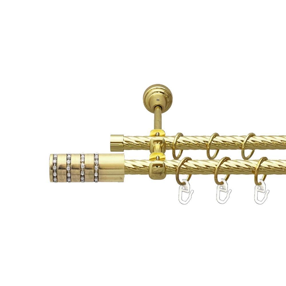 Карниз металлический Orvit Барамелла двухрядный открытый/скрученная труба/кольцо металлическое Золото 16/16 мм 300 см (00-00024891)