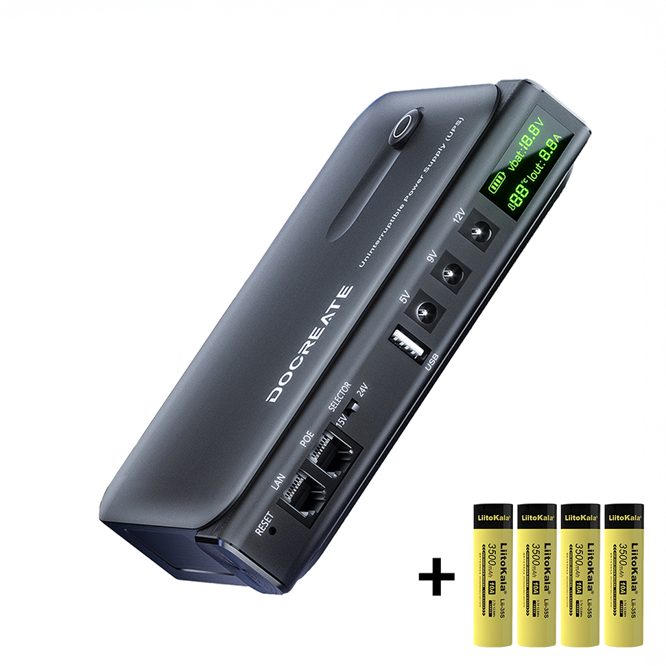 Джерело безперебійного живлення для роутера Docreate DC1036L 36W UPS з дисплеєм з акумуляторами (001183)