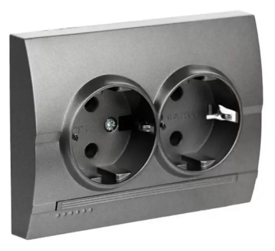 Розетка 2-я с заземлением DERIY Темно-серый/Металик (25978965)