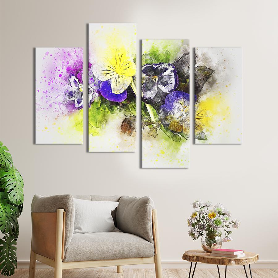 Картина на холсте Яркие цветы анютины глазки 129x90 см (852-42)