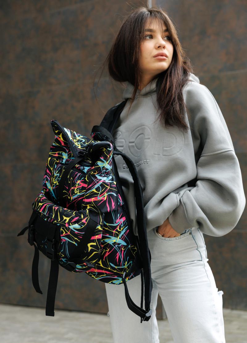 Рюкзак женский Sambag RollTop Double Abstract 41х27х18 см Черный (24330707) - фото 7