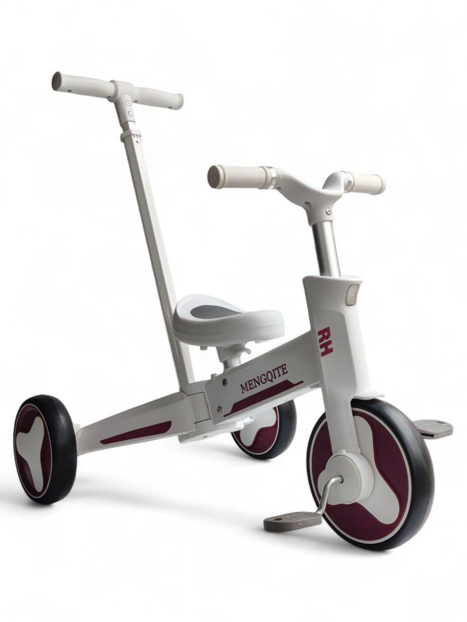 Детский велосипед-беговел беговел с родительской ручкой Mengqite RH 558-1 трехколесный до 60 кг Розовый (558-1r-s2)