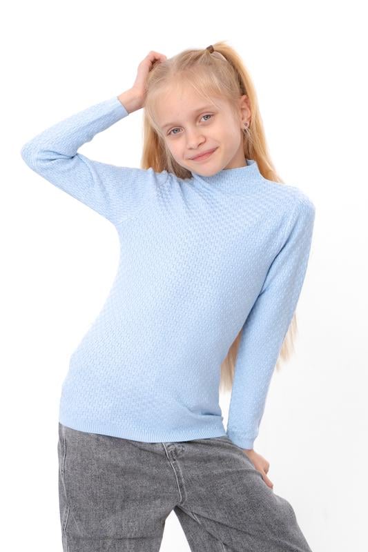 Джемпер приталеного крою для дівчинки однотонний Носи Своє 110 см Блакитний (16026)