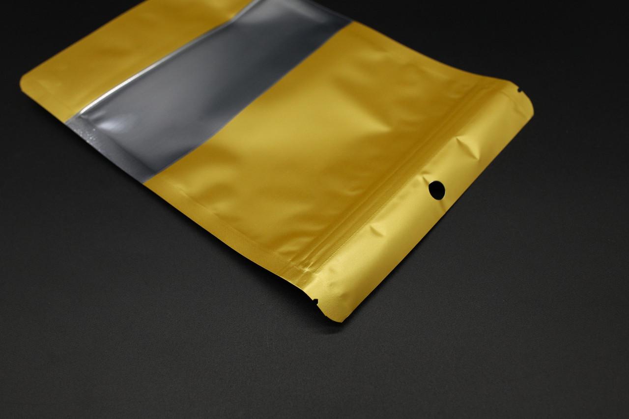 Пакет дой-пак прозоре вікно і zip-замок з надсічкою для відкриття 14х16 см Золотистий (BAG-002) - фото 2 Пакет дой-пак прозоре вікно і zip-замок з надсічкою для відкриття 14х16 см Золотистий (BAG-002) - фото 2