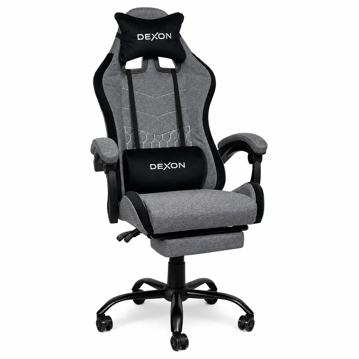 Геймерское кресло DEXON ORION X с подставкой для ног из ткани/подушки велюр Серый (40292)
