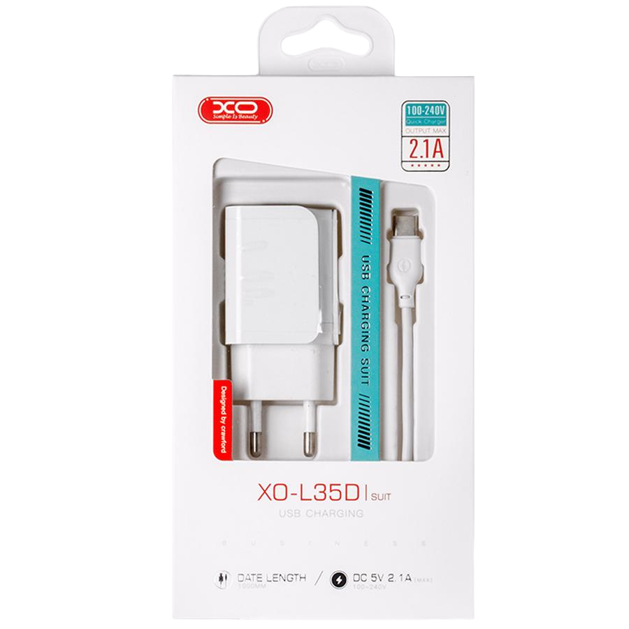 Сетевое зарядное устройство XO Type-C 2USB/2,1A L35D 2в1 Белый