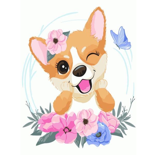 Картина по номерам Brushme Kids Корги в цветочках 30х40 см (MEX7103)