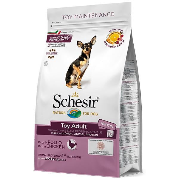Корм сухой Schesir Dog Toy с курицей монопротеиновый для взрослых собак мини пород 800 г (8005852150042)