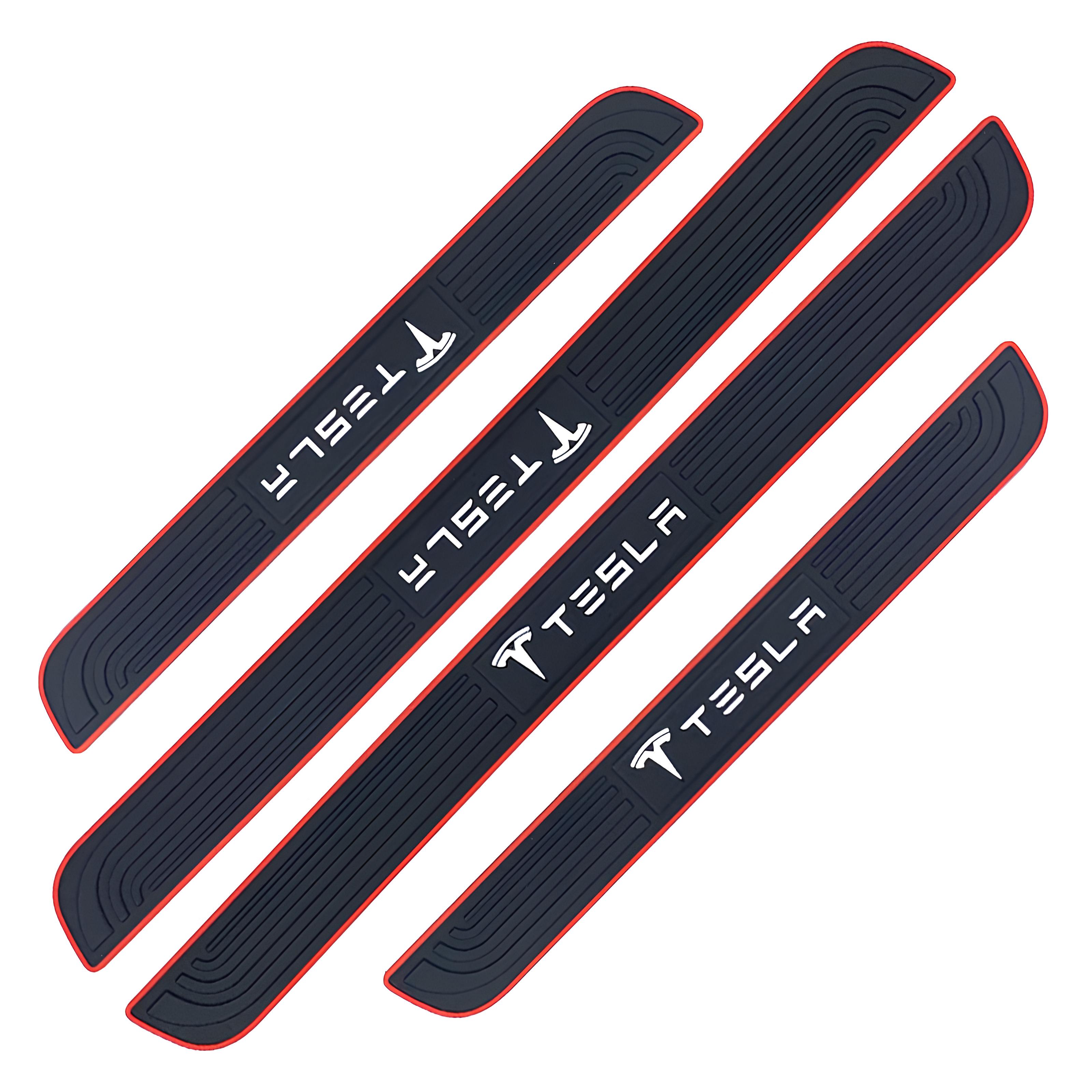 Резиновые брендированные защитные накладки на пороги для авто 4 шт. Tesla Черный (1088655480)