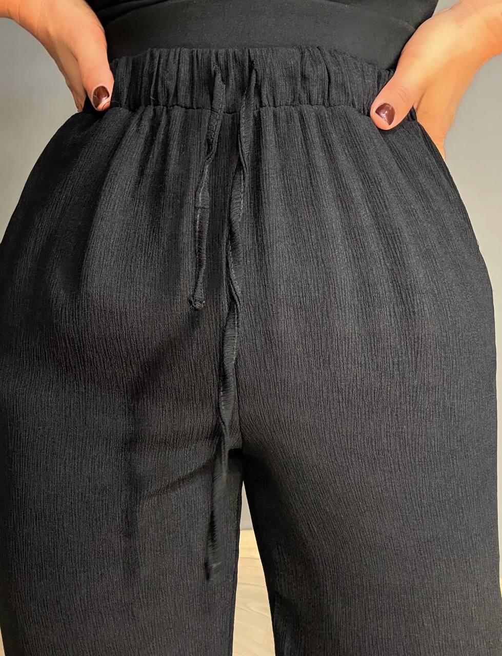 Брюки женские CLEW 0712 жатка палаццо на резинке S Черный (4767) - фото 3 Брюки женские CLEW 0712 жатка палаццо на резинке S Черный (4767) - фото 3