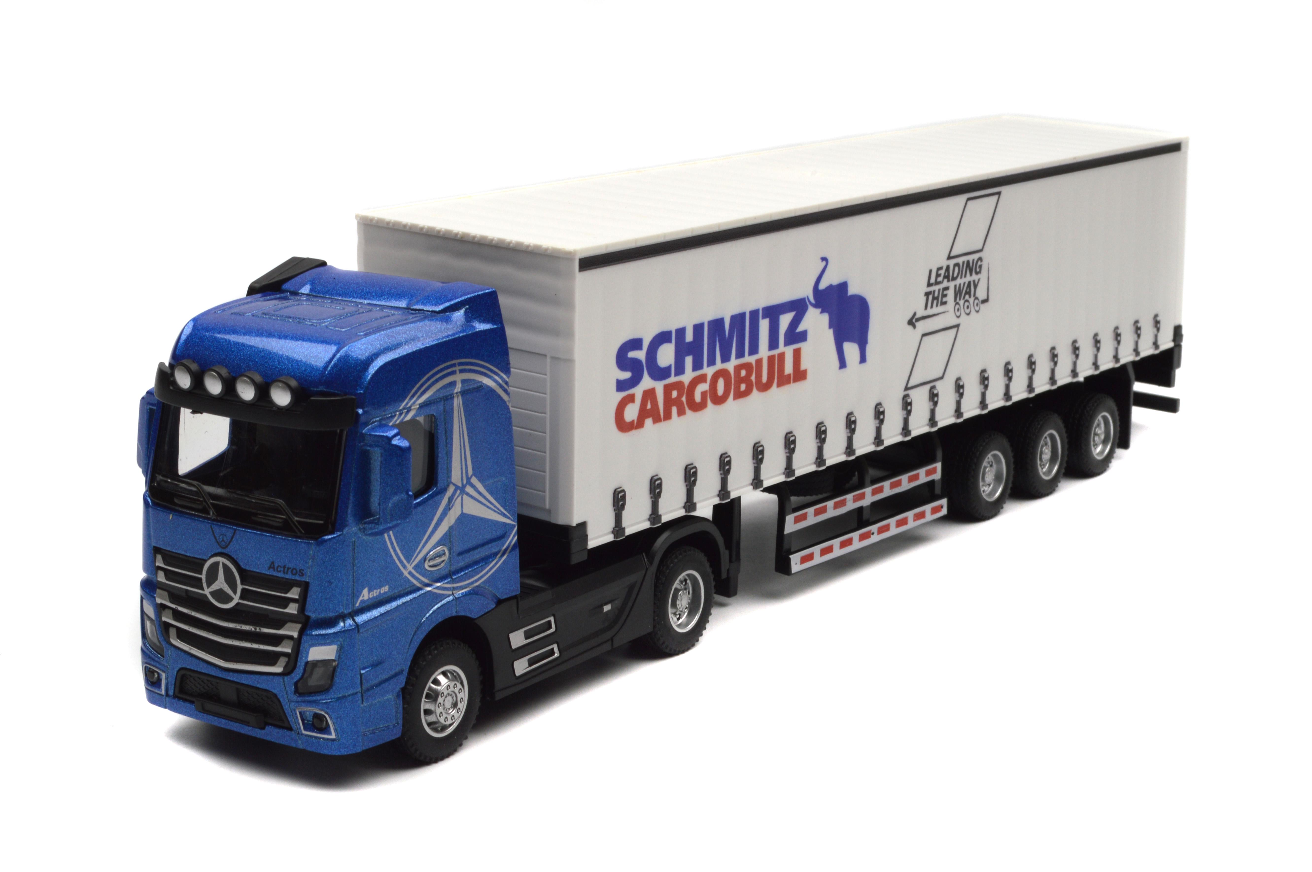 Масштабная модель тягача Mercedes-Benz Actros с прицепом Schmitz Cargobull металлический свет/звук/инерция (JG2627)