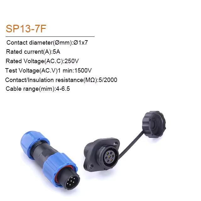 Разъем герметичный SP13 IP68 розетка/штекер на кабель SP13 7F-F-M 7pin 5 А (2735637998) - фото 5