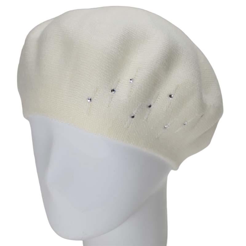 Берет женский Lirus Бисер двойной тонкой вязки Молочный (119223)