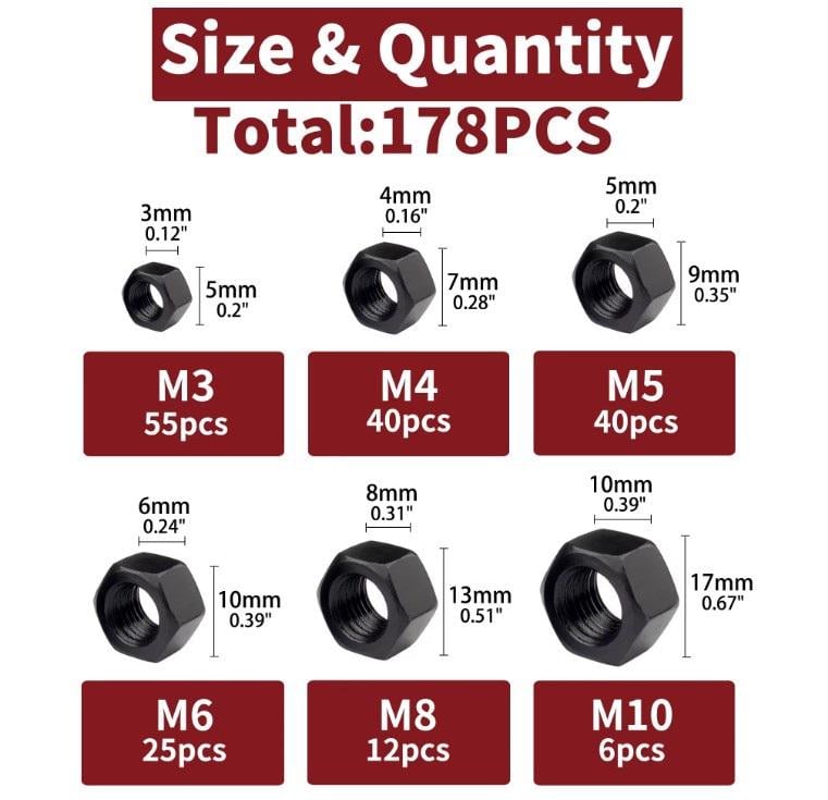 Гайки нейлоновые M3/M4/M5/M6/M8/M10 DIN 934 Spec 178 шт. (SP-0678178) - фото 3 Гайки нейлоновые M3/M4/M5/M6/M8/M10 DIN 934 Spec 178 шт. (SP-0678178) - фото 3