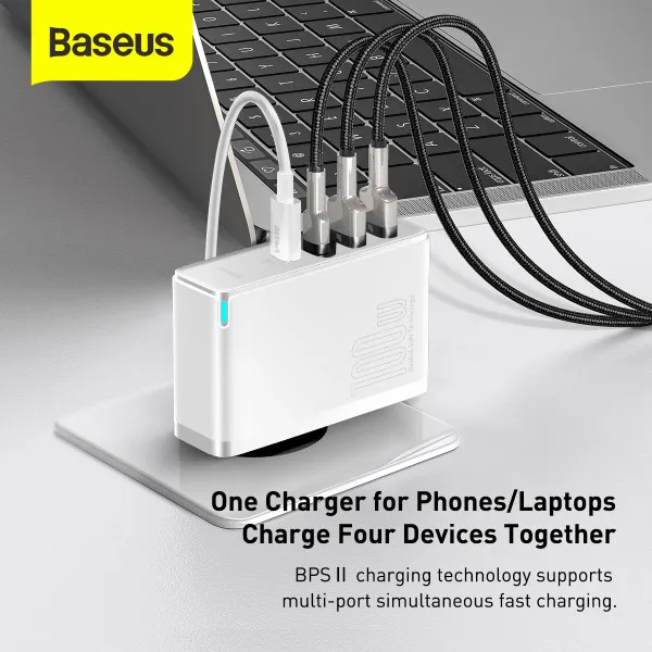 Адаптер BASEUS GaN2 Pro Quick Charger 2 USB/2 Type-C QC/PD 100W 5A White - фото 5