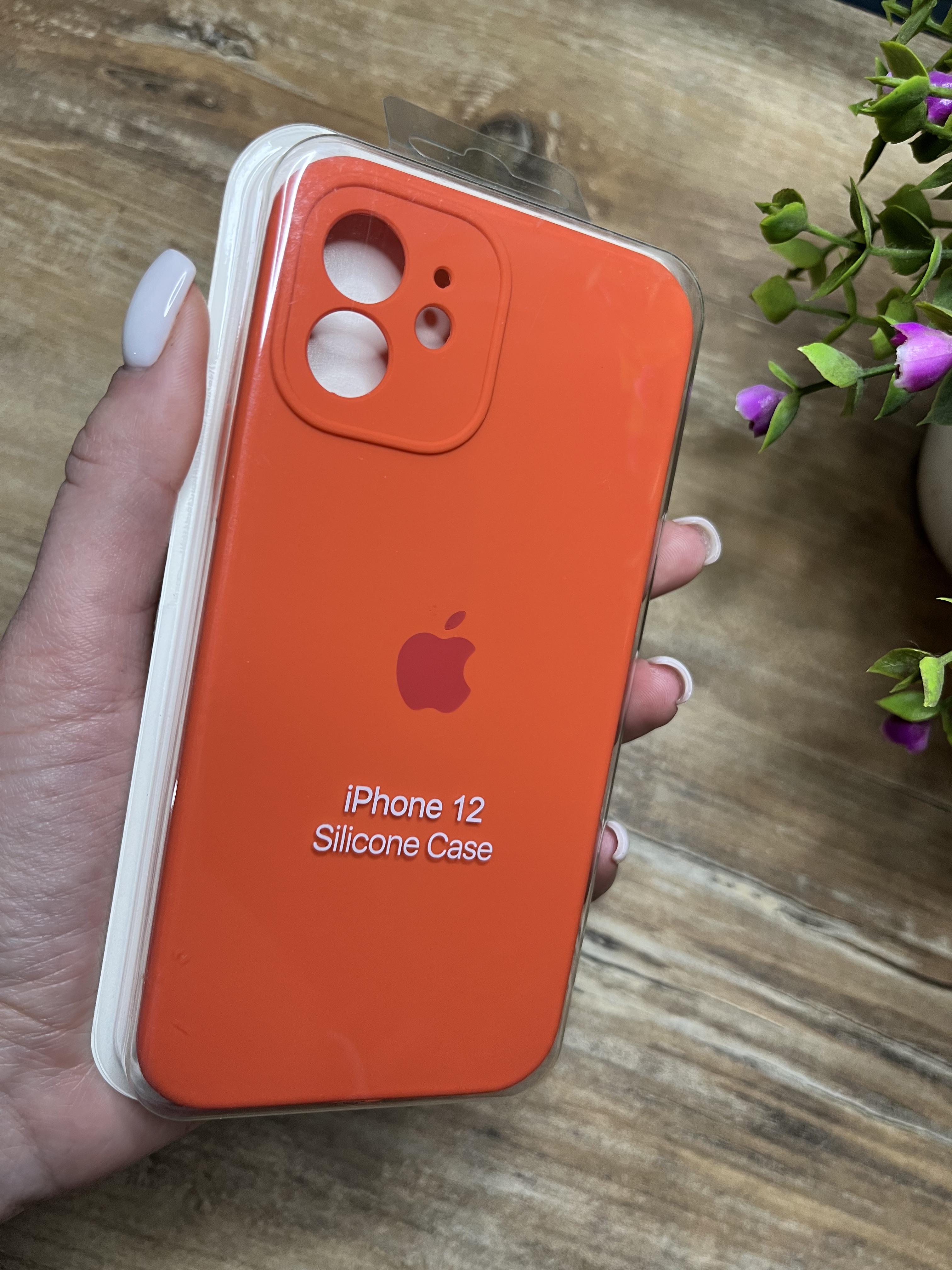 Чехол накладка на iPhone (Айфон) 12 квадратные борта silicone case full camera Apple