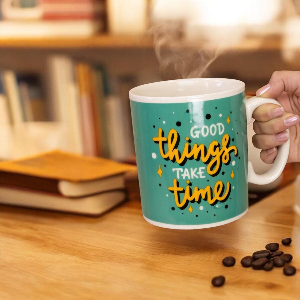 Кружка керамическая "Good things take time" 1 л Зеленый - фото 2 Кружка керамическая "Good things take time" 1 л Зеленый - фото 2
