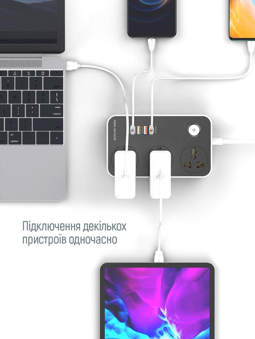 Фильтр-удлинитель сетевой СolorWay 3 розетки/4USB Black (Type-C PD20W + 3USB QC3.0) - фото 9