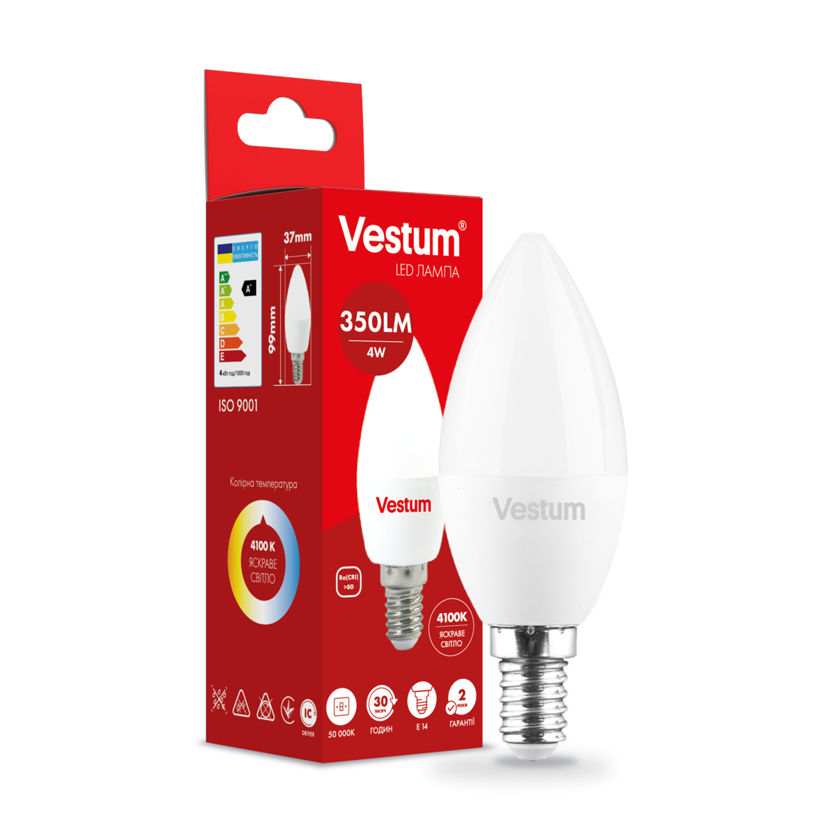Светодиодная лампа Vestum C37 4W 4100K 220V E14 (1-VS-1307)