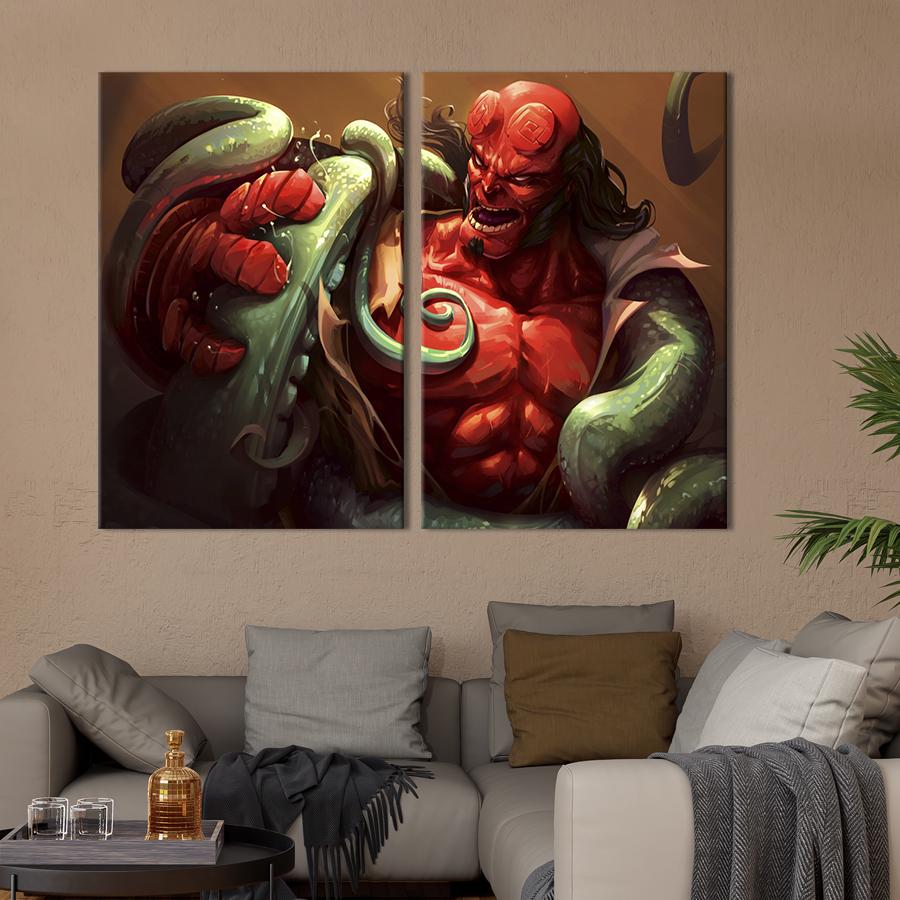 Настенный декор диптих картина на холсте для интерьера Hellboy 111x81 см (715-2)