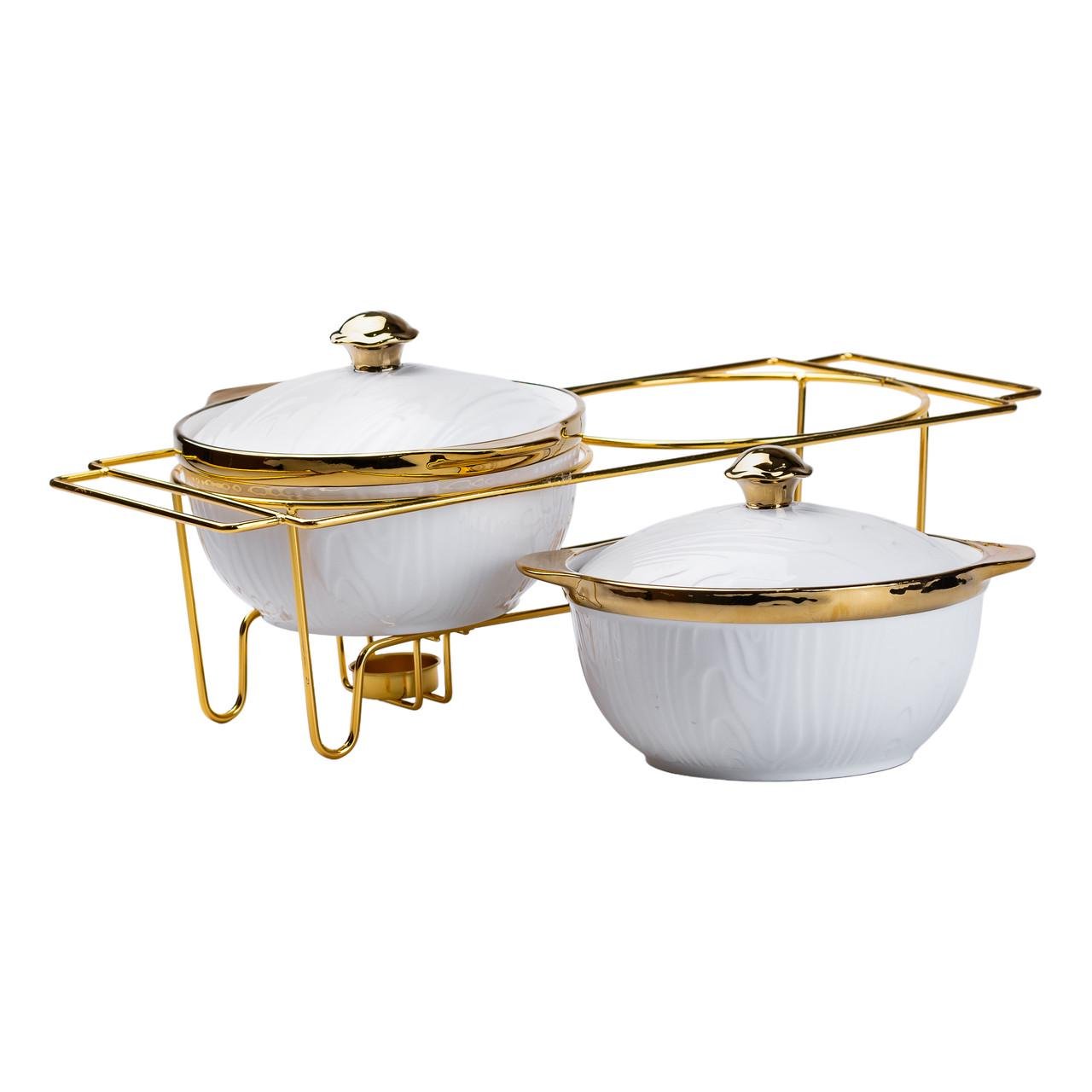 Мармит керамический 2 секции на металлической подставке 1 л (4763)