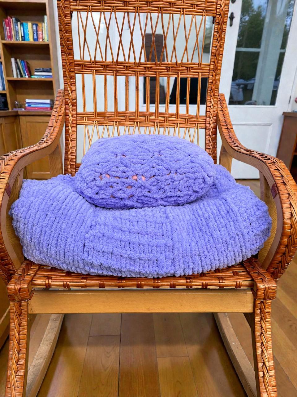 Плед Шахматная доска из плюшевой пряжи Alize Puffy 150х190 см Фиолетовый - фото 3