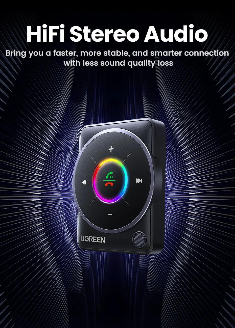 Адаптер UGREEN Bluetooth 5.4 приймач USB-AUX/3,5 мм minijack з мікрофоном RGB Чорний (35002) - фото 3 Адаптер UGREEN Bluetooth 5.4 приймач USB-AUX/3,5 мм minijack з мікрофоном RGB Чорний (35002) - фото 3